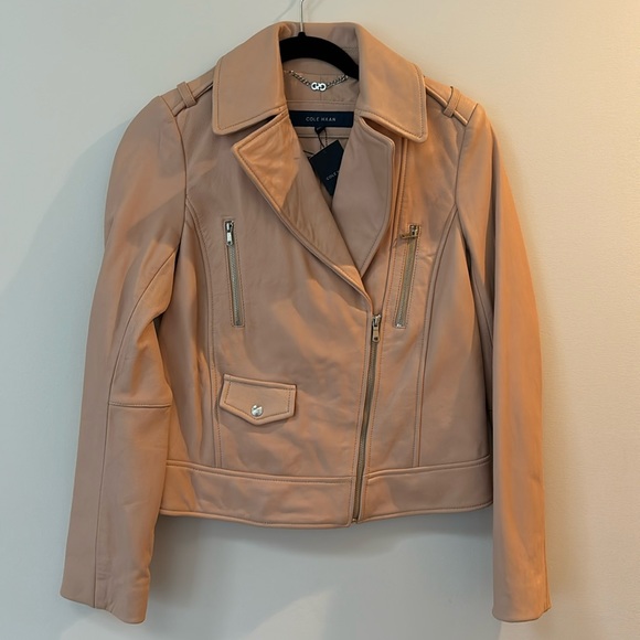Cole Haan asymmetrical moto leather jacket - Picture 1 of 4